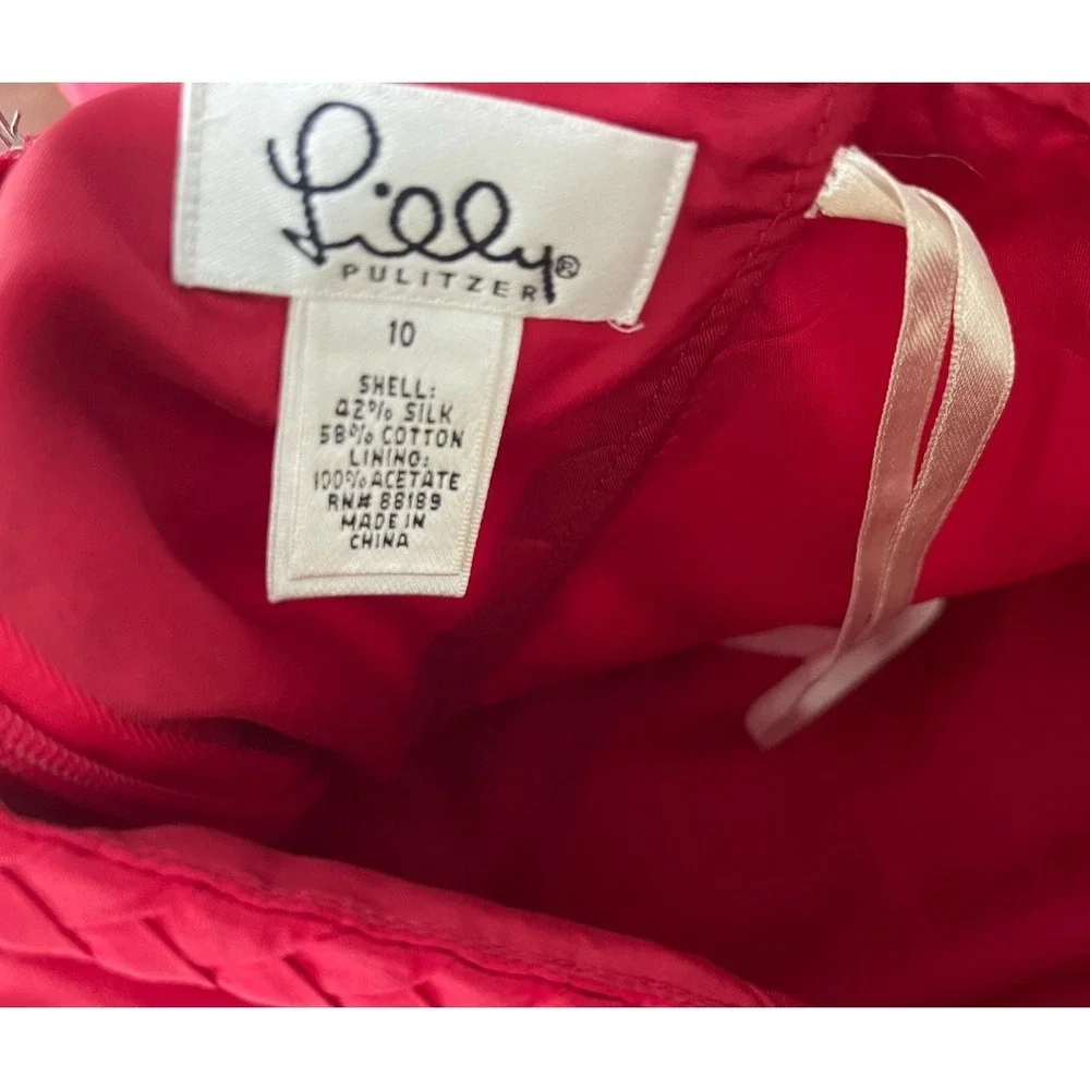LILLY PULITZER RED STRAPLESS COCKTAIL DRESS Sz 10 SILK BLEND FULL FORMAL - Picture 6 of 7